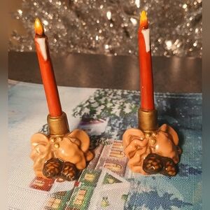 Grandeur Noel 2002 Santa Scene, Christmas,  Replacement Porcelain CANDLESTICKS